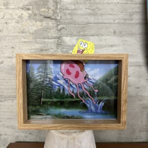 SpongeBob SquarePants Jumps out a lake Riding a Jellyfish Art Framed