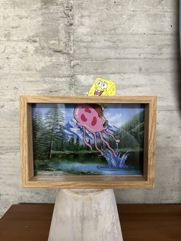 SpongeBob SquarePants Jumps out a lake Riding a Jellyfish Art Framed