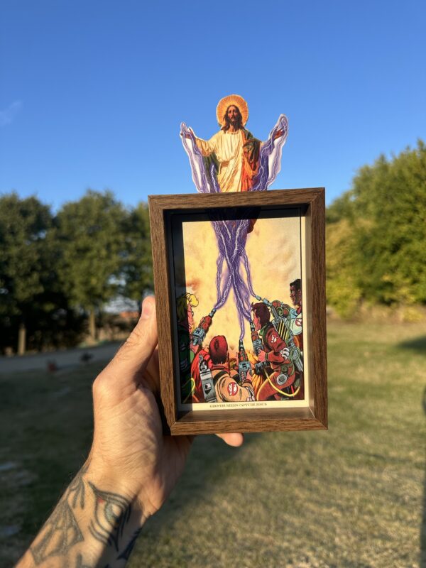 The Real Ghostbusters Sucking Jesus with Proton Pack Art Framed