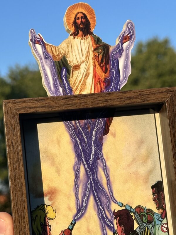 The Real Ghostbusters Sucking Jesus with Proton Pack Art Framed - Image 2