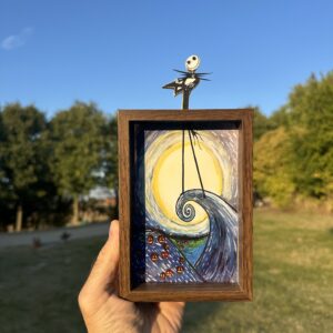 Jack Skellington Walking on a Hill into a Van Gogh Painting Art Framed