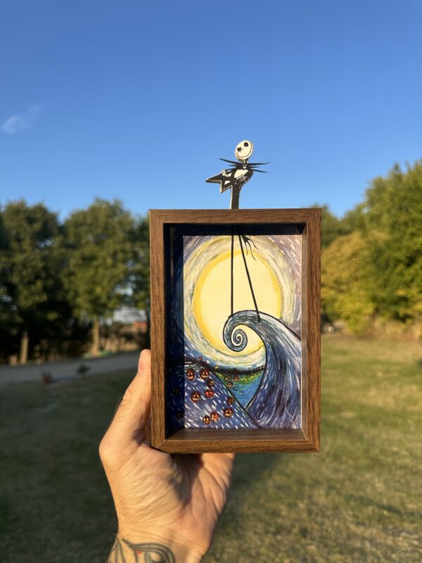 Jack Skellington Walking on a Hill into a Van Gogh Painting Art Framed
